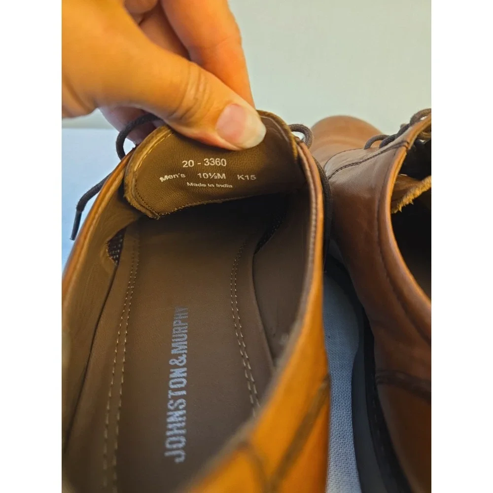 Johnston & Murphy Men's Lace Up Oxford Brown/Tan Plain Toe Shoe Size 10.5 M